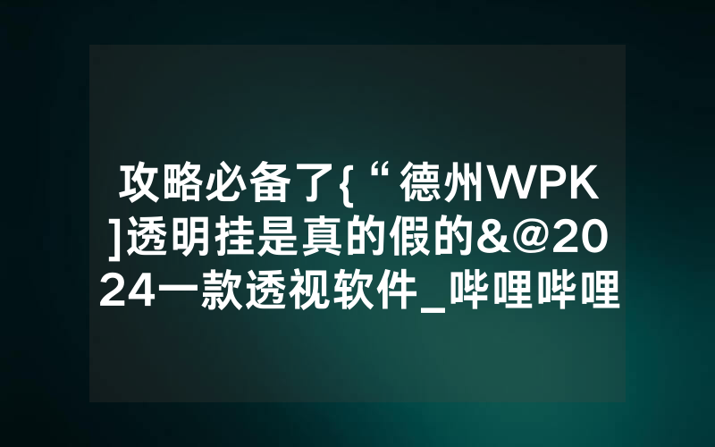 攻略必备了{“德州WPK]透明挂是真的假的&@2024一款透视软件_哔哩哔哩