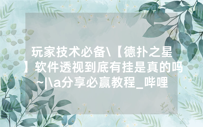 玩家技术必备\【德扑之星】软件透视到底有挂是真的吗~|\a分享必赢教程_哔哩哔哩