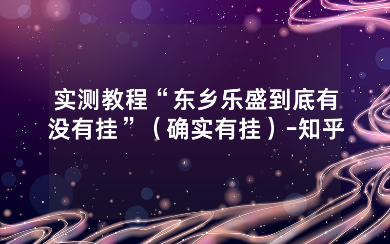 实测教程“东乡乐盛到底有没有挂”（确实有挂）-知乎