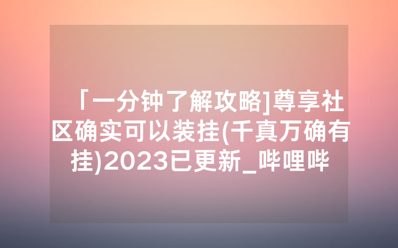 「一分钟了解攻略]尊享社区确实可以装挂(千真万确有挂)2023已更新_哔哩哔哩