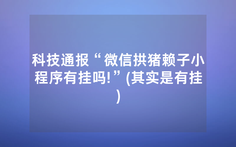 科技通报“微信拱猪赖子小程序有挂吗!”(其实是有挂)