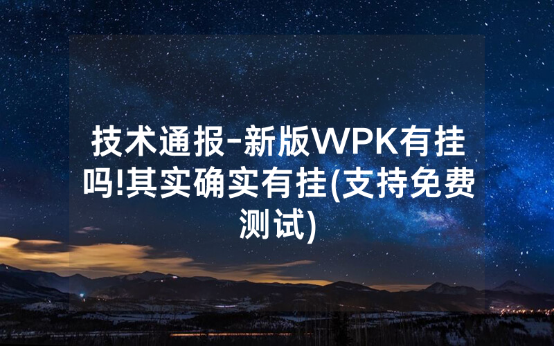 技术通报-新版WPK有挂吗!其实确实有挂(支持免费测试)