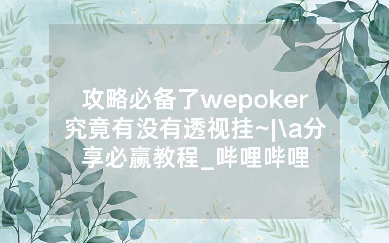攻略必备了wepoker究竟有没有透视挂~|\a分享必赢教程_哔哩哔哩