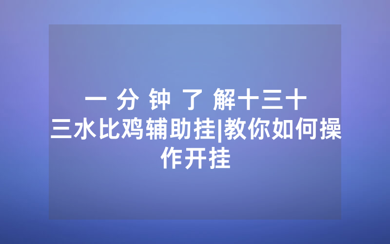 一 分 钟 了 解十三十三水比鸡辅助挂|教你如何操作开挂