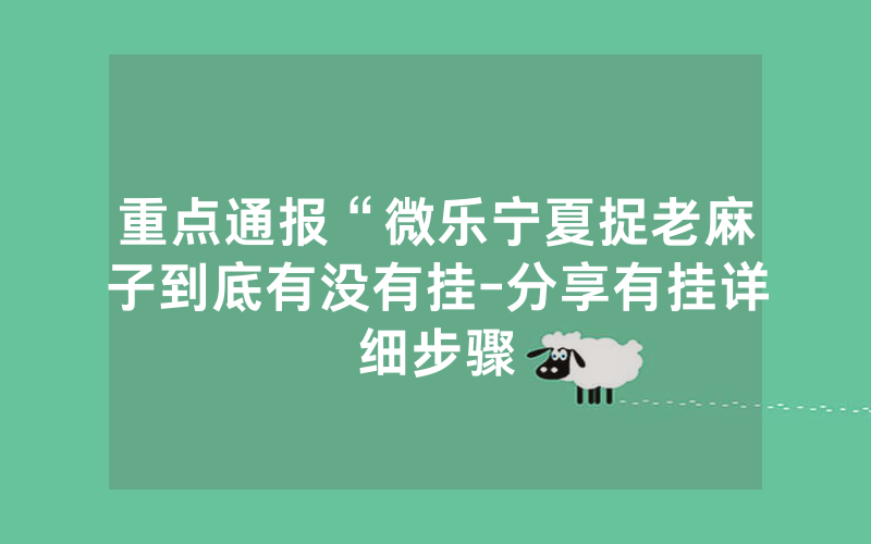 重点通报“微乐宁夏捉老麻子到底有没有挂-分享有挂详细步骤