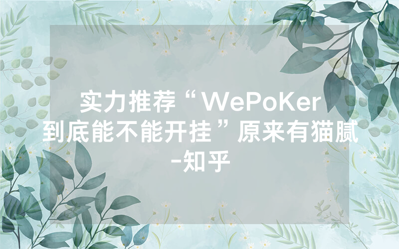 实力推荐“WePoKer到底能不能开挂”原来有猫腻-知乎