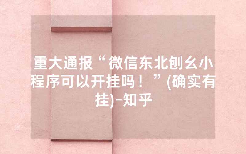 重大通报“微信东北刨幺小程序可以开挂吗！”(确实有挂)-知乎