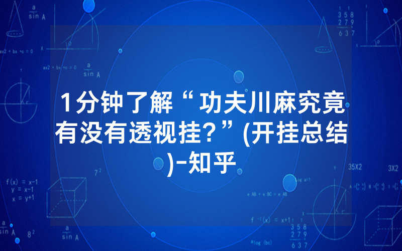 1分钟了解“功夫川麻究竟有没有透视挂?”(开挂总结)-知乎