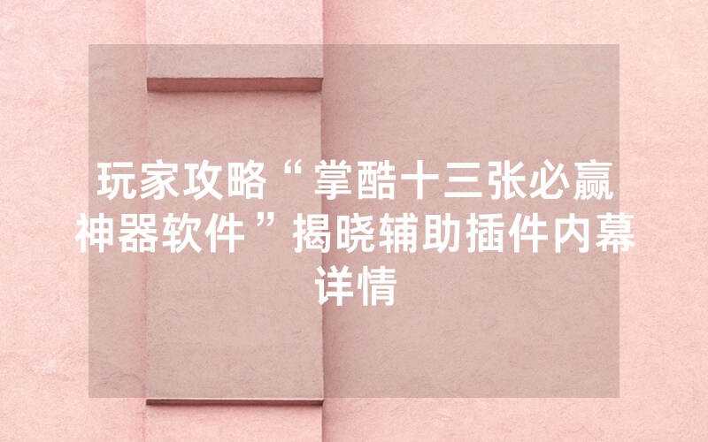 玩家攻略“掌酷十三张必赢神器软件”揭晓辅助插件内幕详情