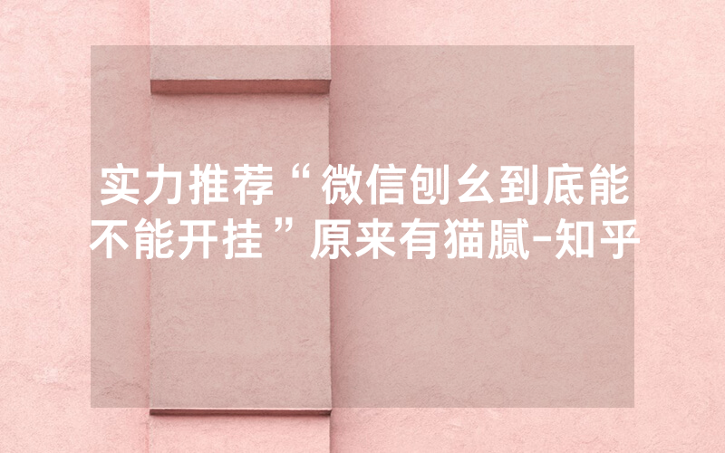 实力推荐“微信刨幺到底能不能开挂”原来有猫腻-知乎