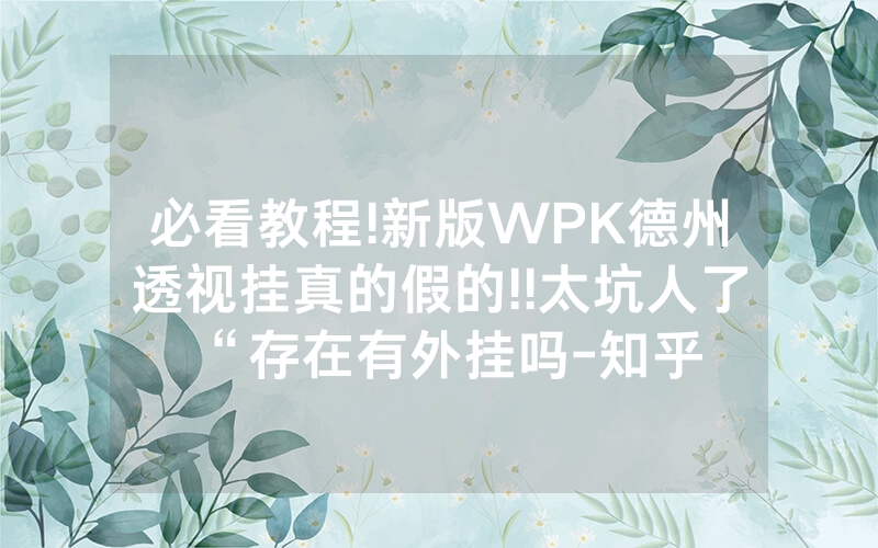 必看教程!新版WPK德州透视挂真的假的!!太坑人了“存在有外挂吗-知乎