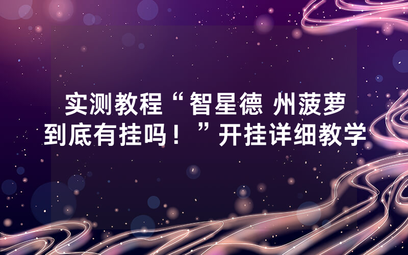 实测教程“智星德 州菠萝到底有挂吗！”开挂详细教学