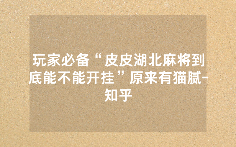 玩家必备“皮皮湖北麻将到底能不能开挂”原来有猫腻-知乎