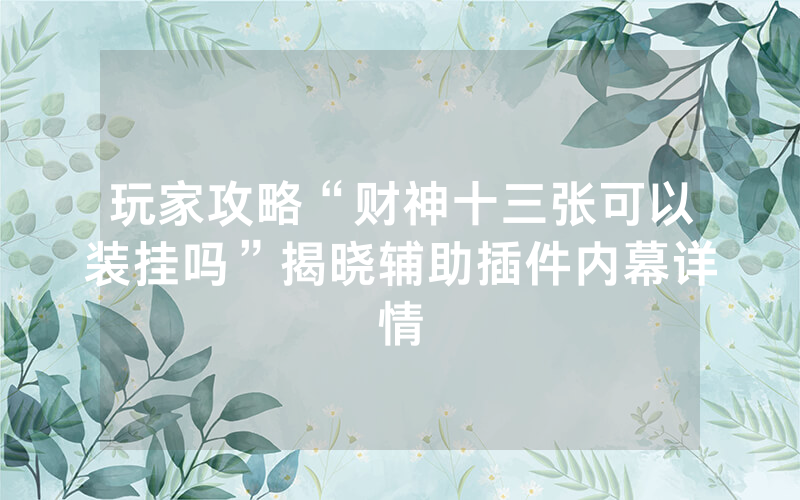 玩家攻略“财神十三张可以装挂吗”揭晓辅助插件内幕详情