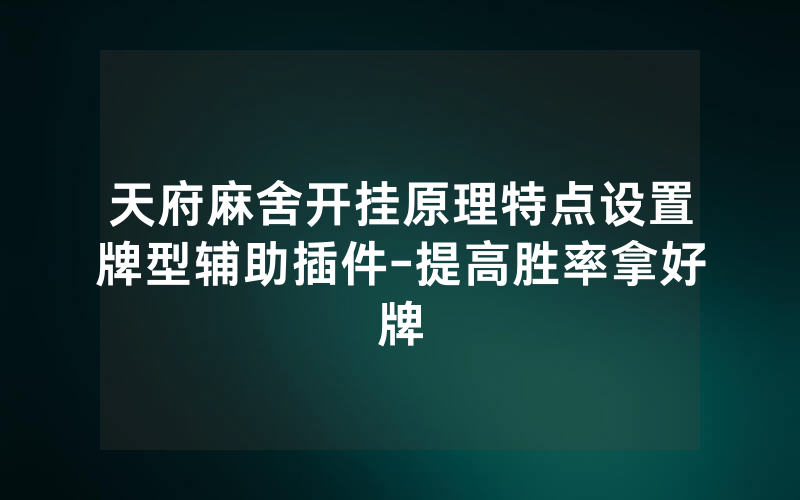 天府麻舍开挂原理特点设置牌型辅助插件-提高胜率拿好牌