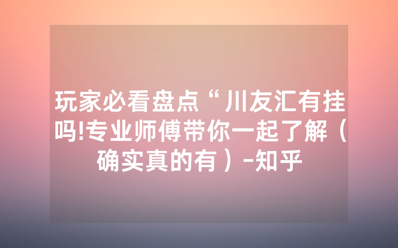 玩家必看盘点“川友汇有挂吗!专业师傅带你一起了解（确实真的有）-知乎