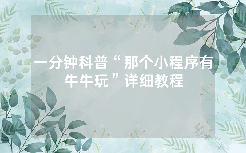 一分钟科普“那个小程序有牛牛玩”详细教程