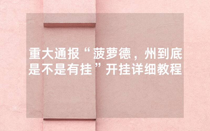 重大通报“菠萝德，州到底是不是有挂”开挂详细教程