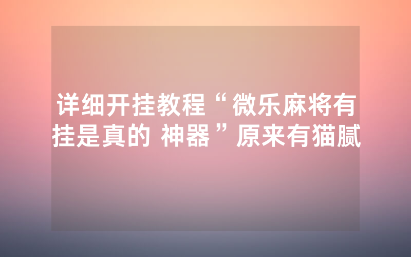 详细开挂教程“微乐麻将有挂是真的 神器”原来有猫腻