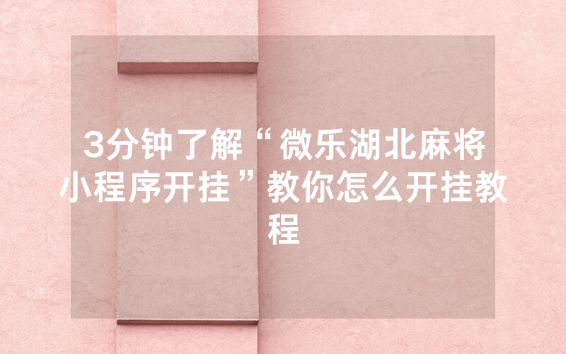 3分钟了解“微乐湖北麻将小程序开挂”教你怎么开挂教程