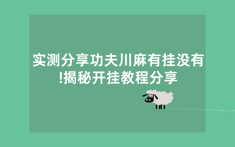 实测分享功夫川麻有挂没有!揭秘开挂教程分享