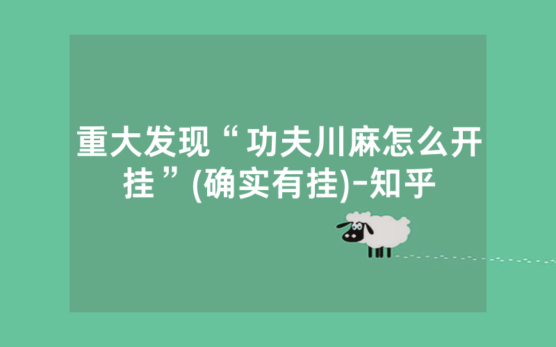 重大发现“功夫川麻怎么开挂”(确实有挂)-知乎