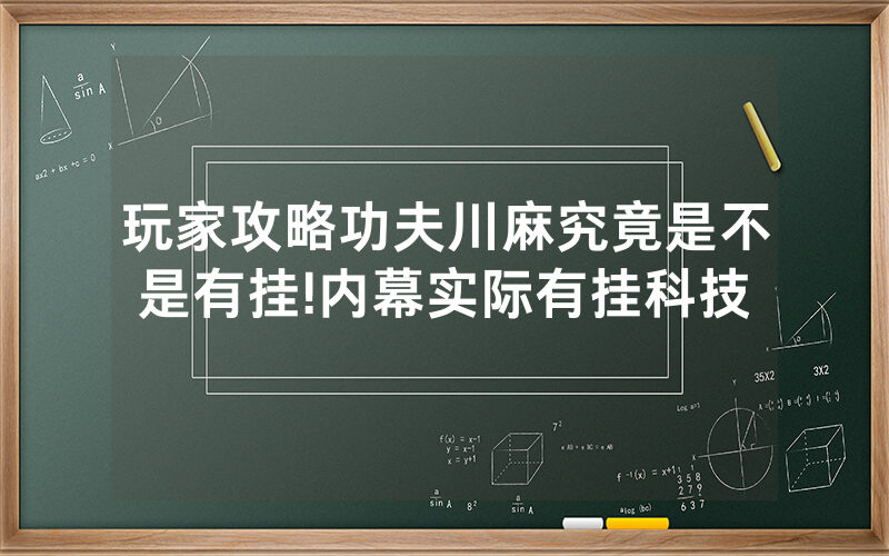 玩家攻略功夫川麻究竟是不是有挂!内幕实际有挂科技