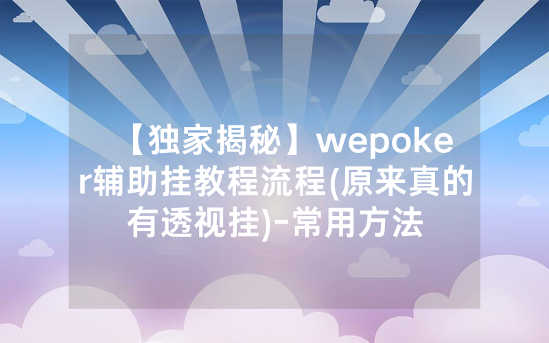 【独家揭秘】wepoker辅助挂教程流程(原来真的有透视挂)-常用方法