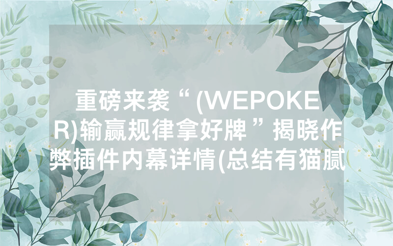 重磅来袭“(WEPOKER)输赢规律拿好牌”揭晓作弊插件内幕详情(总结有猫腻)