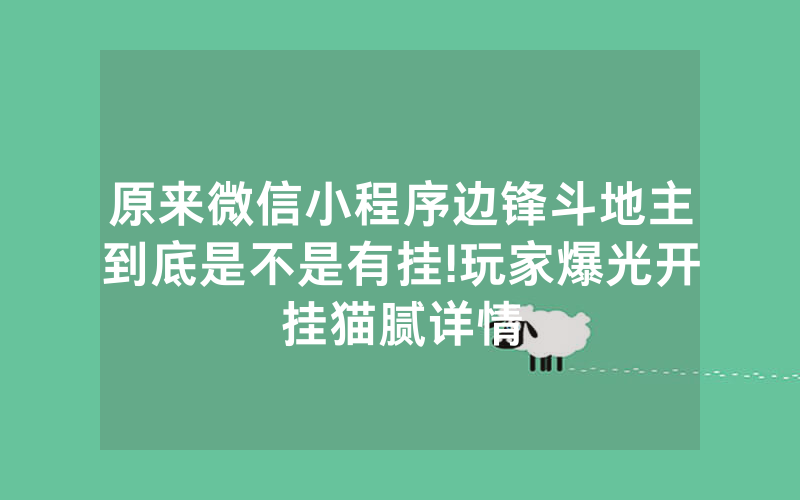 原来微信小程序边锋斗地主到底是不是有挂!玩家爆光开挂猫腻详情