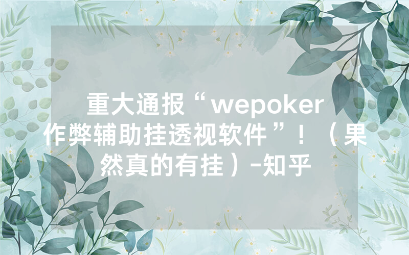 重大通报“wepoker作弊辅助挂透视软件”！（果然真的有挂）-知乎
