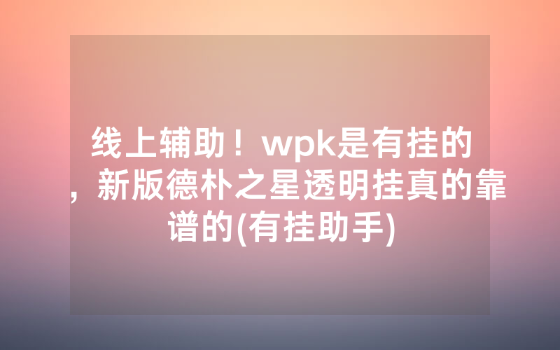 线上辅助！wpk是有挂的，新版德朴之星透明挂真的靠谱的(有挂助手)
