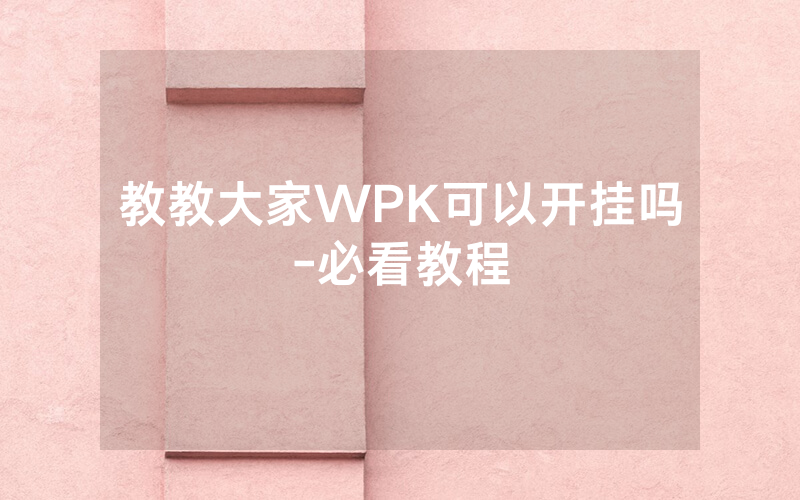 教教大家WPK可以开挂吗-必看教程