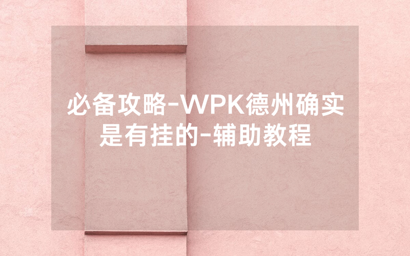 必备攻略-WPK德州确实是有挂的-辅助教程