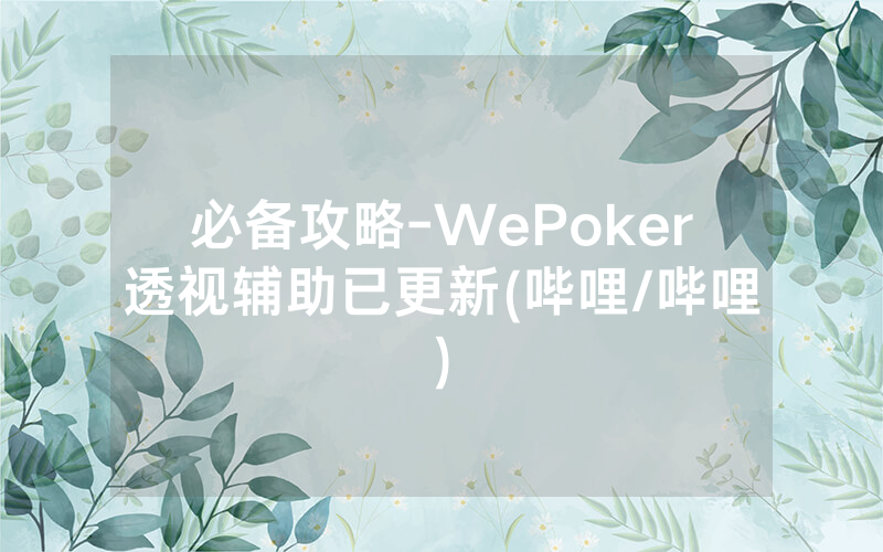 必备攻略-WePoker透视辅助已更新(哔哩/哔哩)