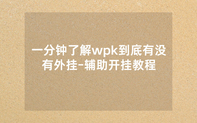 一分钟了解wpk到底有没有外挂-辅助开挂教程