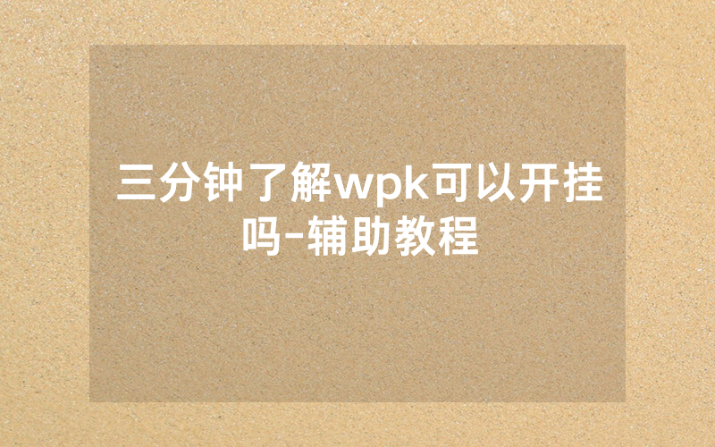 三分钟了解wpk可以开挂吗-辅助教程