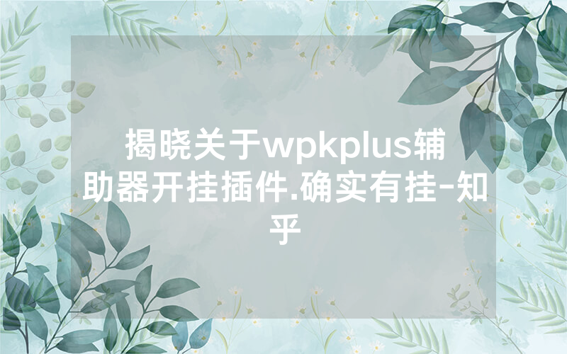 揭晓关于wpkplus辅助器开挂插件.确实有挂-知乎