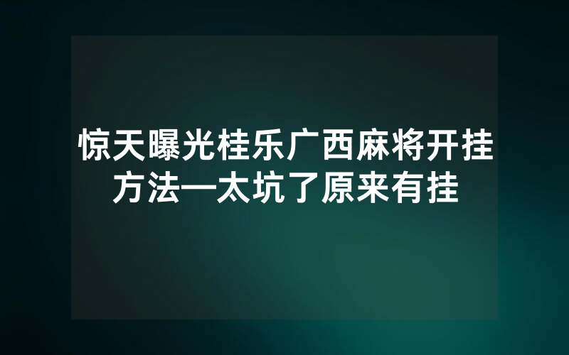 惊天曝光桂乐广西麻将开挂方法—太坑了原来有挂