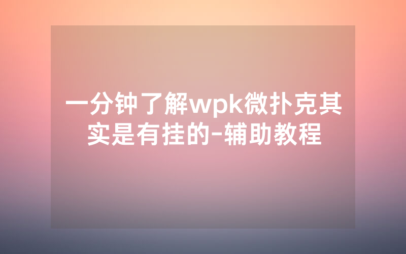 一分钟了解wpk微扑克其实是有挂的-辅助教程
