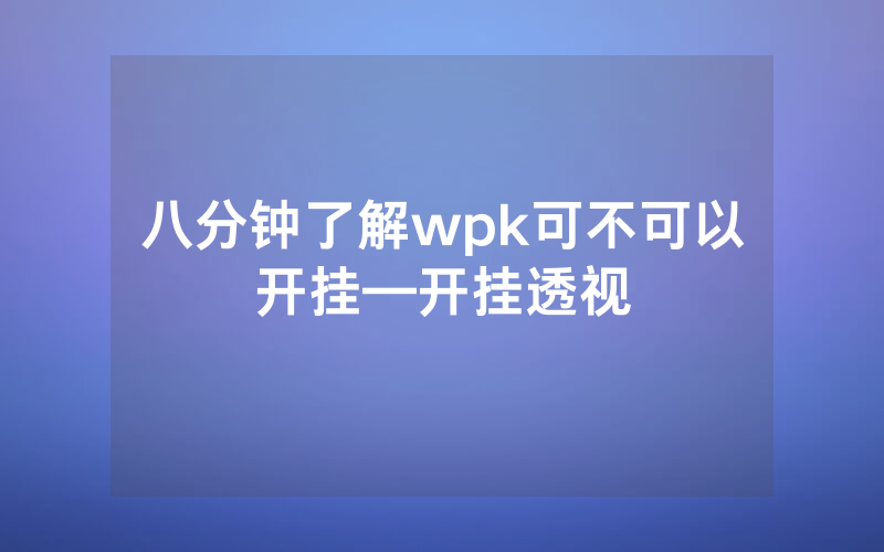 八分钟了解wpk可不可以开挂—开挂透视