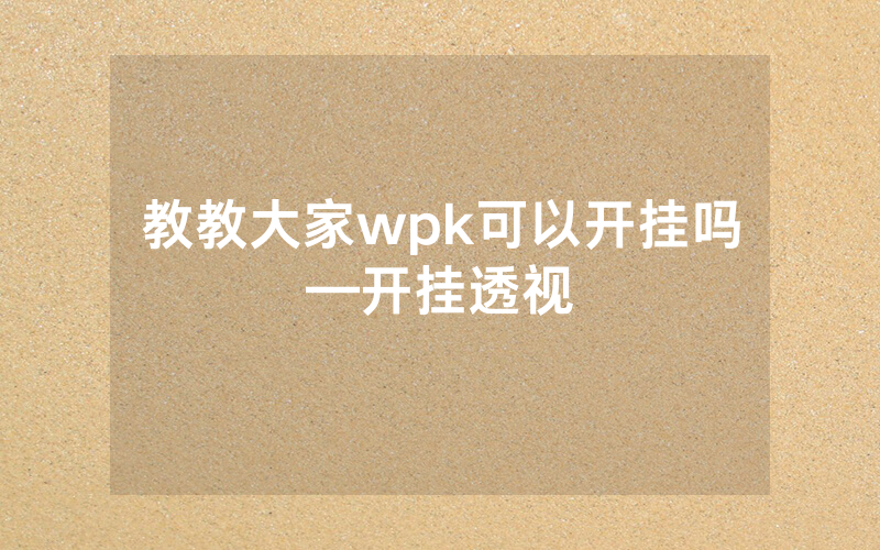 教教大家wpk可以开挂吗—开挂透视