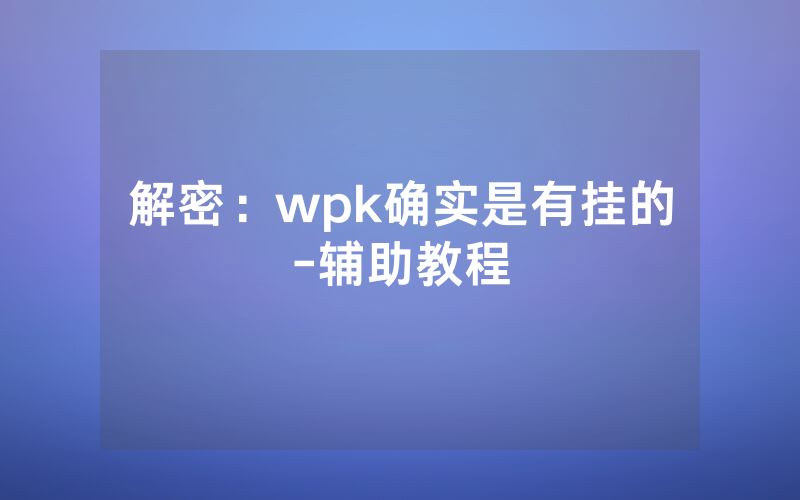 解密：wpk确实是有挂的-辅助教程