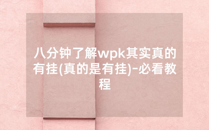 八分钟了解wpk其实真的有挂(真的是有挂)-必看教程