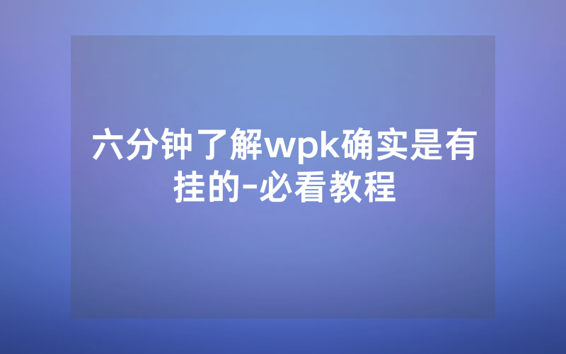 六分钟了解wpk确实是有挂的-必看教程