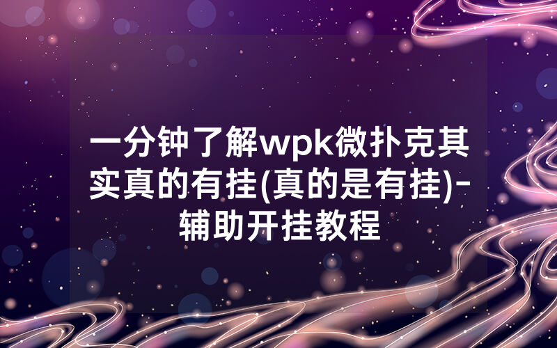 一分钟了解wpk微扑克其实真的有挂(真的是有挂)-辅助开挂教程