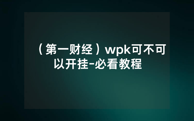 （第一财经）wpk可不可以开挂-必看教程