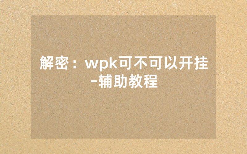 解密：wpk可不可以开挂-辅助教程