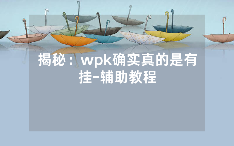 揭秘：wpk确实真的是有挂-辅助教程