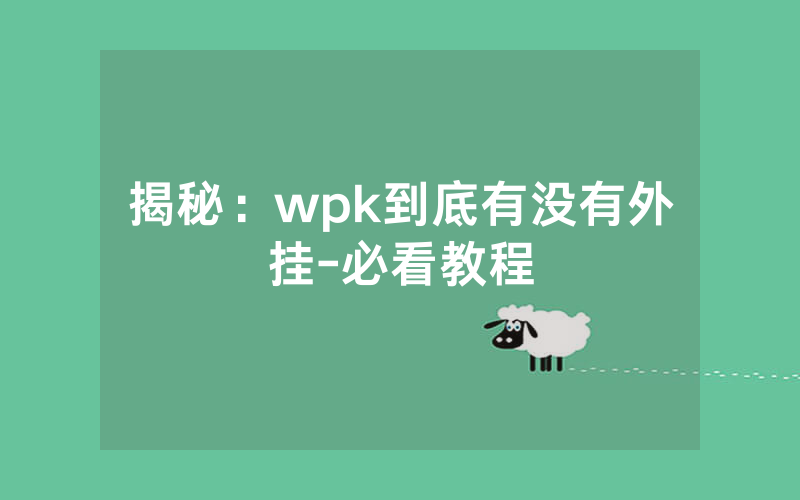揭秘：wpk到底有没有外挂-必看教程